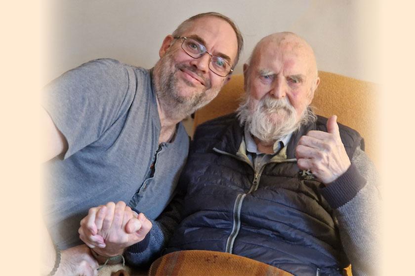 Ian with his elderly father John at Sanctuary Care's Wantage Residential and Nursing Home in Oxfordshire, where John lives 