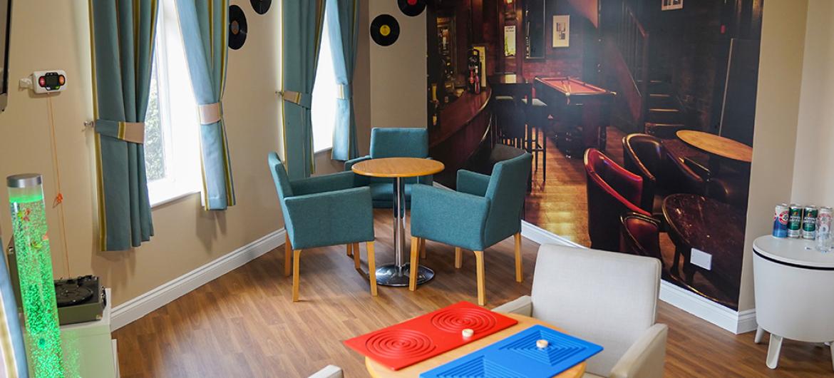 Interior of activity room at Dalby Court Residential Care Home in Middlesbrough